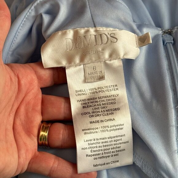 David's Bridal Y Neck Mesh Short Bridesmaid Dress Ice Blue Women's Size 6 EUC - Picture 7 of 10